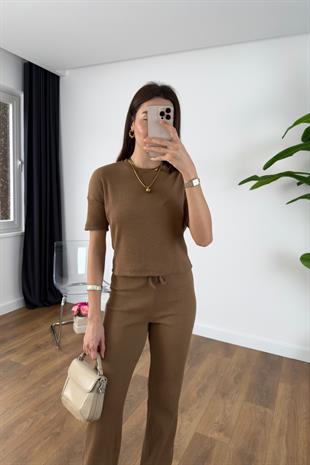 Sanlat Camel Kısa Kollu Fitilli Takım