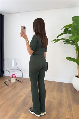 Sanlat Koyu Haki Kısa Kollu Fitilli Takım