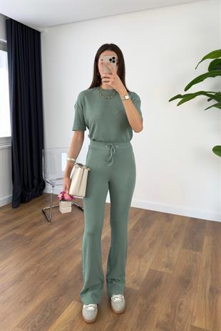 Sanlat Mint Yeşili Kısa Kollu Fitilli Takım