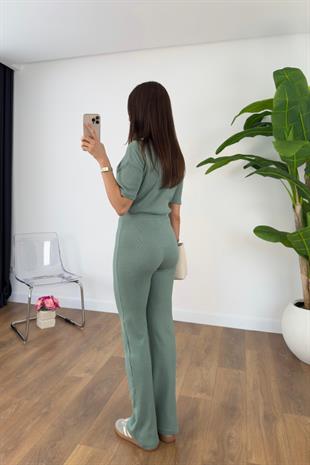Sanlat Mint Yeşili Kısa Kollu Fitilli Takım