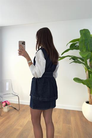 Sansa Dark Blue Denim Kemerli Yelek
