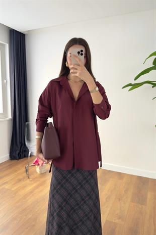 Şaşa Bordo Kemerli Gömlek