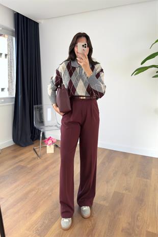 Sella Bordo Gizli Düğme Detaylı Palazzo Pantolon