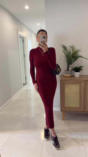 Sendro Bordo Balıkçı Yaka Fitilli Elbise