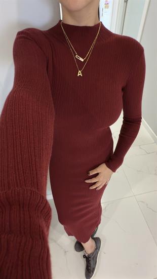 Sendro Bordo Balıkçı Yaka Fitilli Elbise