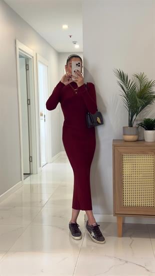 Sendro Bordo Balıkçı Yaka Fitilli Elbise