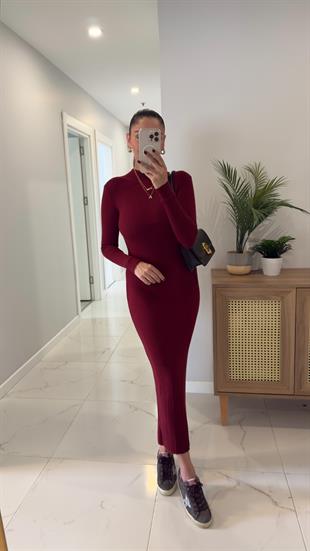 Sendro Bordo Balıkçı Yaka Fitilli Elbise