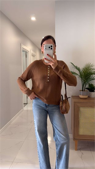 Senna Camel Düğmeli Triko