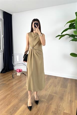 Sensa Olive Toka Detaylı Maxi Elbise
