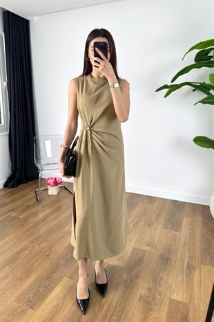 Sensa Olive Toka Detaylı Maxi Elbise