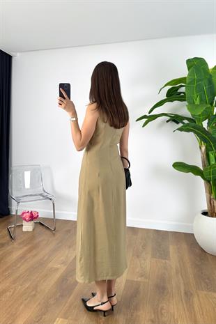 Sensa Olive Toka Detaylı Maxi Elbise