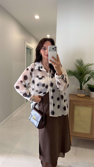 Senwe Ekru Kahve Puantiyeli Gömlek