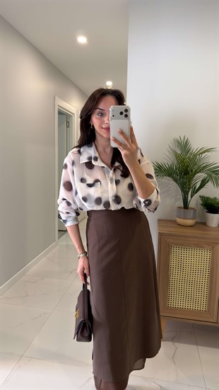 Senwe Ekru Kahve Puantiyeli Gömlek