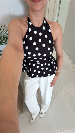 Setla Siyah Puantiyeli Balon Etek Bluz