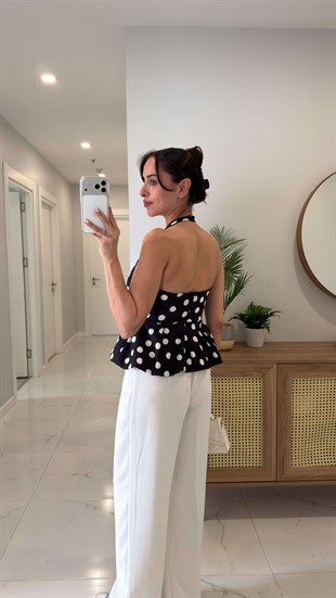 Setla Siyah Puantiyeli Balon Etek Bluz