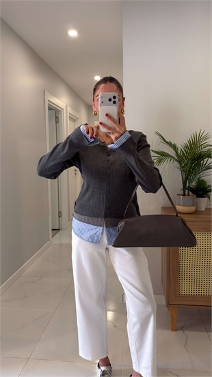 Seyra Füme Gömlek Detaylı Triko