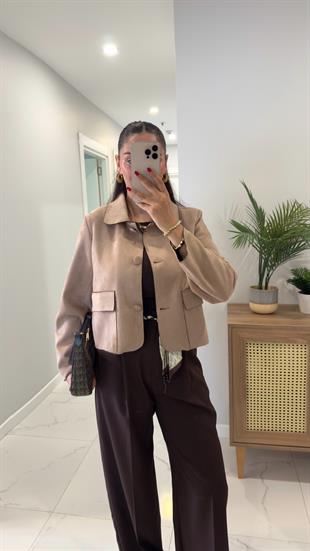 Shaggy Bej Cep Detaylı Nubuk Ceket