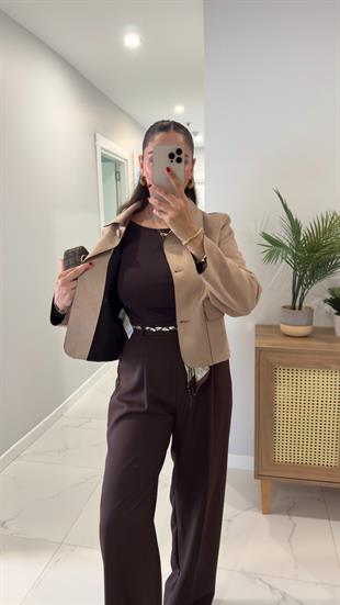 Shaggy Bej Cep Detaylı Nubuk Ceket