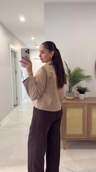 Shaggy Bej Cep Detaylı Nubuk Ceket