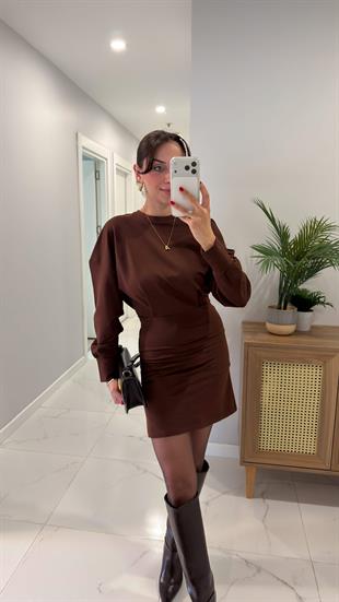 Shoper Kahve İki İplik Pileli Elbise