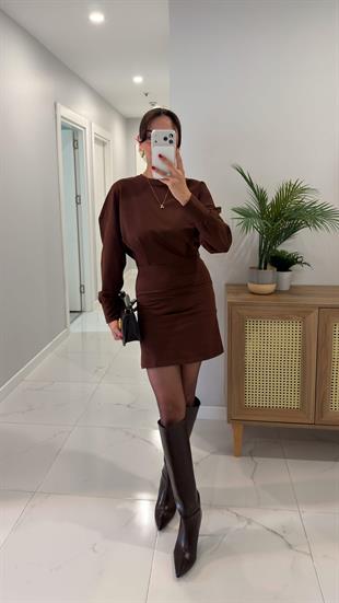 Shoper Kahve İki İplik Pileli Elbise