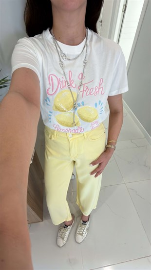 Sidra Beyaz Limon Baskılı Tişört