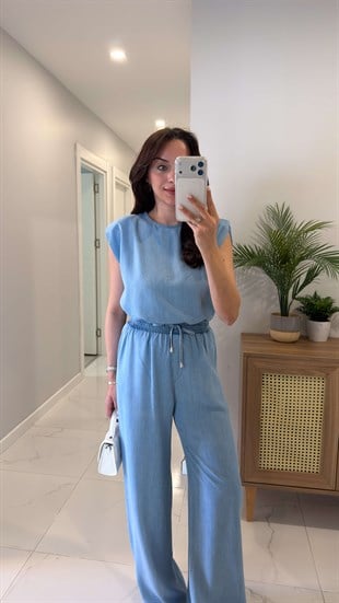 Sinla Buz Yıkama Vatkalı Bluz Pantolon Denim Takım