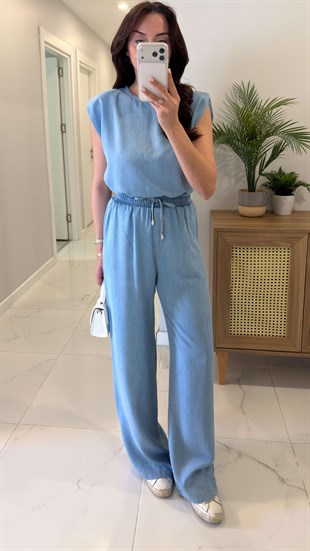 Sinla Buz Yıkama Vatkalı Bluz Pantolon Denim Takım