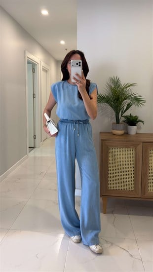 Sinla Buz Yıkama Vatkalı Bluz Pantolon Denim Takım