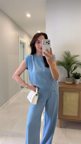 Sinla Buz Yıkama Vatkalı Bluz Pantolon Denim Takım