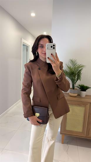 Siodra Acı Kahve Cep Detaylı Blazer Ceket