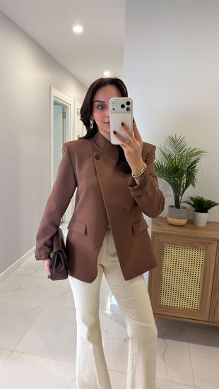 Siodra Acı Kahve Cep Detaylı Blazer Ceket