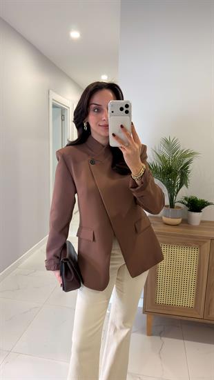 Siodra Acı Kahve Cep Detaylı Blazer Ceket