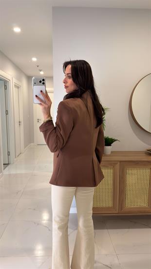 Siodra Acı Kahve Cep Detaylı Blazer Ceket
