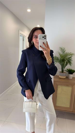 Siodra Lacivert Cep Detaylı Blazer Ceket