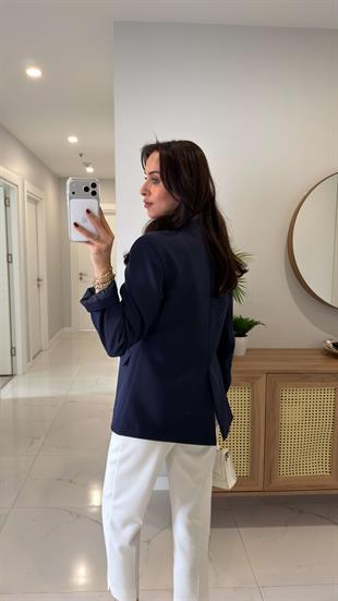 Siodra Lacivert Cep Detaylı Blazer Ceket