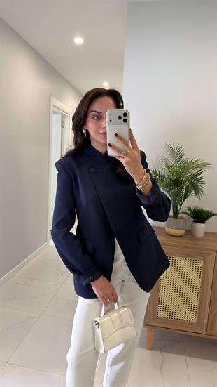Siodra Lacivert Cep Detaylı Blazer Ceket