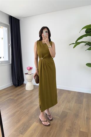 Sita Olive Toka Detaylı Maxi Elbise