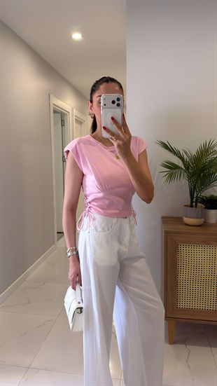 Sitta Pembe Yanları İpli Tişört