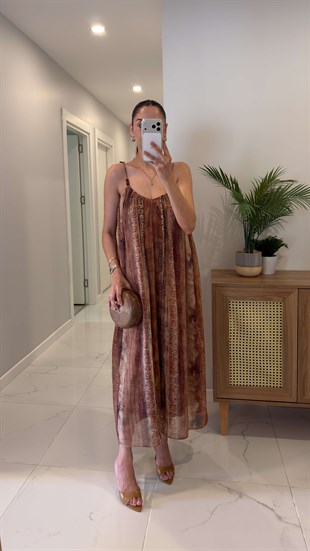 Sode Camel Desenli Astarlı Elbise
