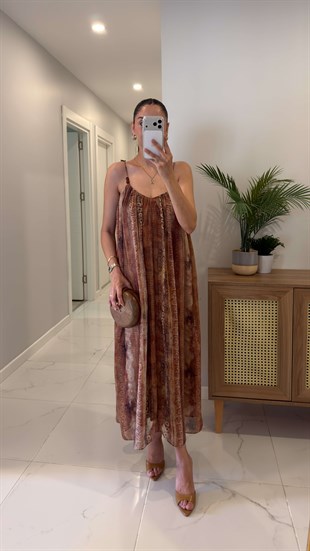 Sode Camel Desenli Astarlı Elbise