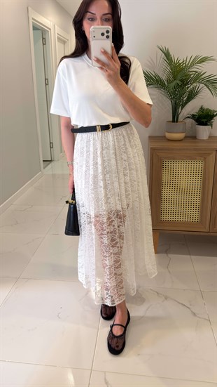 Sodes Ekru Dantel Etek