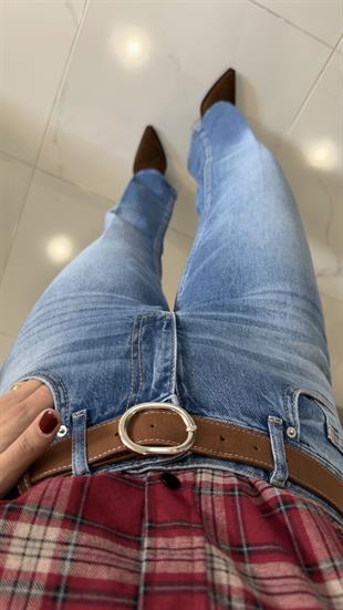 Sona Mavi Kemerli Straıght Jean