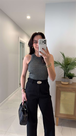 Sonre Antrasit Kalın Biyeli Fitilli Simli Bluz