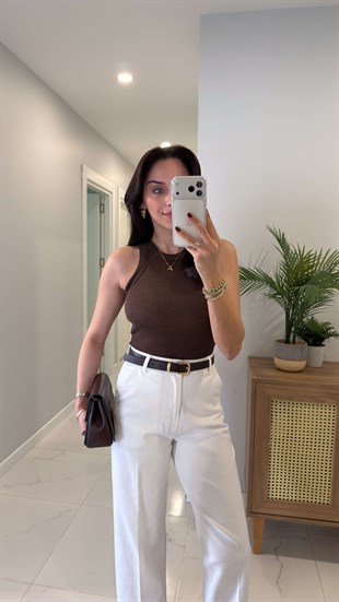 Sonre Kahve Kalın Biyeli Fitilli Simli Bluz