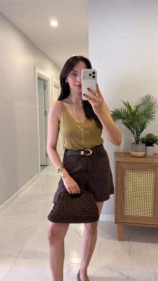 Sore Haki Simli Askılı Bluz