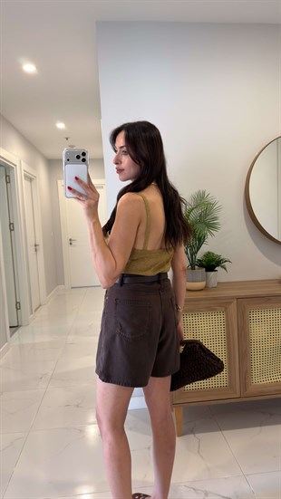 Sore Haki Simli Askılı Bluz
