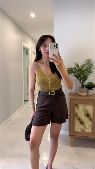 Sore Haki Simli Askılı Bluz