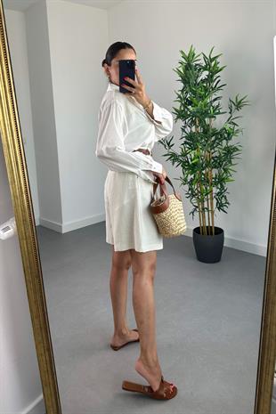 Hilox Natural Belden Pens Dikişli Şehir Boy Keten Şort