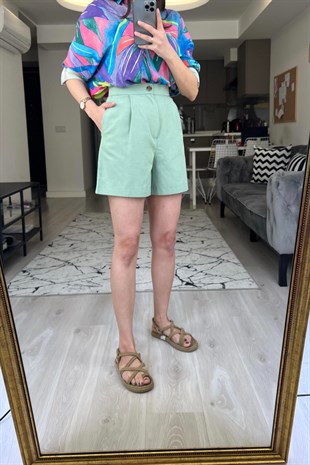 Mint Yeşili Keten Şort